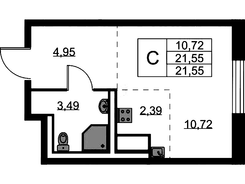 Квартира студия 21.55 м², 8/9 эт., ЖК «Квартал Лаголово»